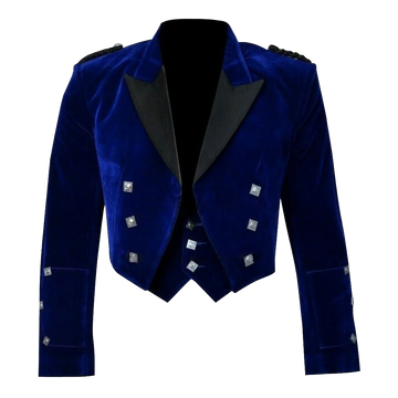 Blue Velvet Prince Charlie Jacket With Waistcoat - biznimart